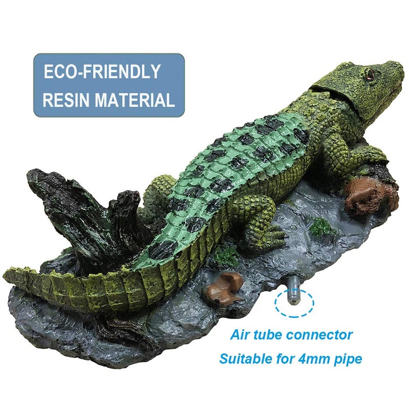 SLOCME Aquarium Alligator Air Bubbler Decorations - Aerating Action Crocodile Ornament, Oxygen Bubble Resin Crafts for Aquarium Fish Tank Decor - Image 2